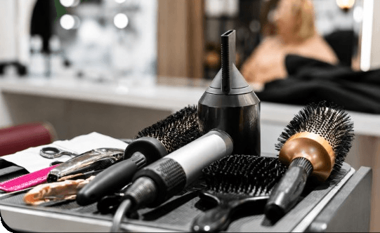 Hair styling tools on a tray